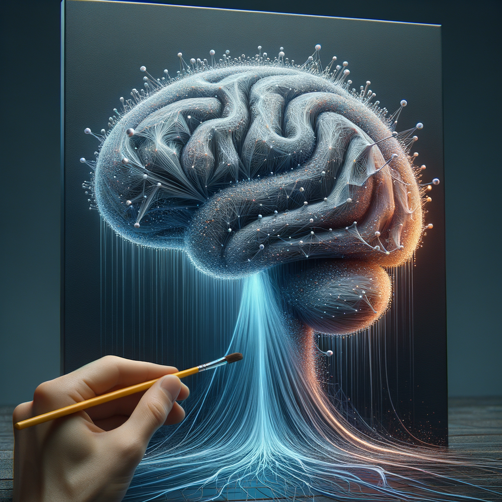 Neuronale Netze als Gehirn mit Datenströmen.