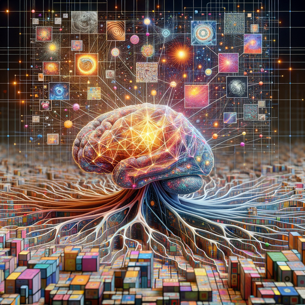 Neuronen-Netzwerk überlagert mit digitalen Bild- und Sprachmustern.
