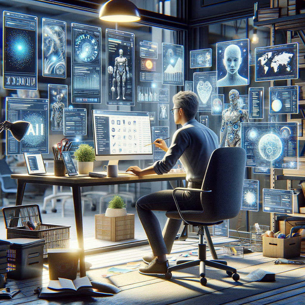 Selbständiger nutzt KI-Tools für effizientes Arbeiten.