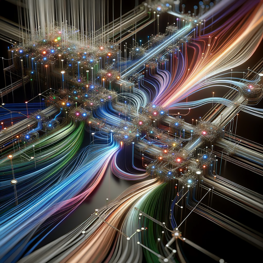 Algorithmisches Netzwerk mit dynamischen Datenströmen und Entscheidungsprozessen.