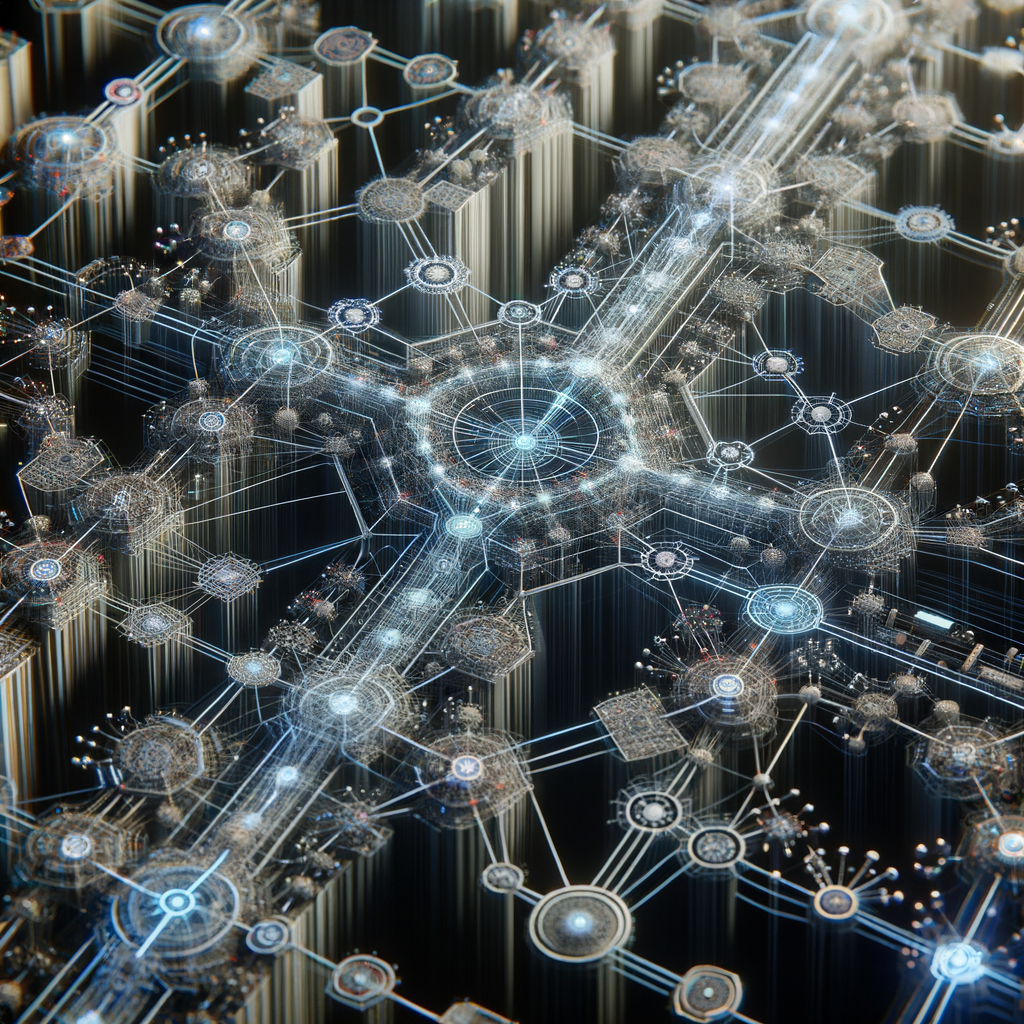 Algorithmisches Netzwerk mit optimierten Routen und Knoten.