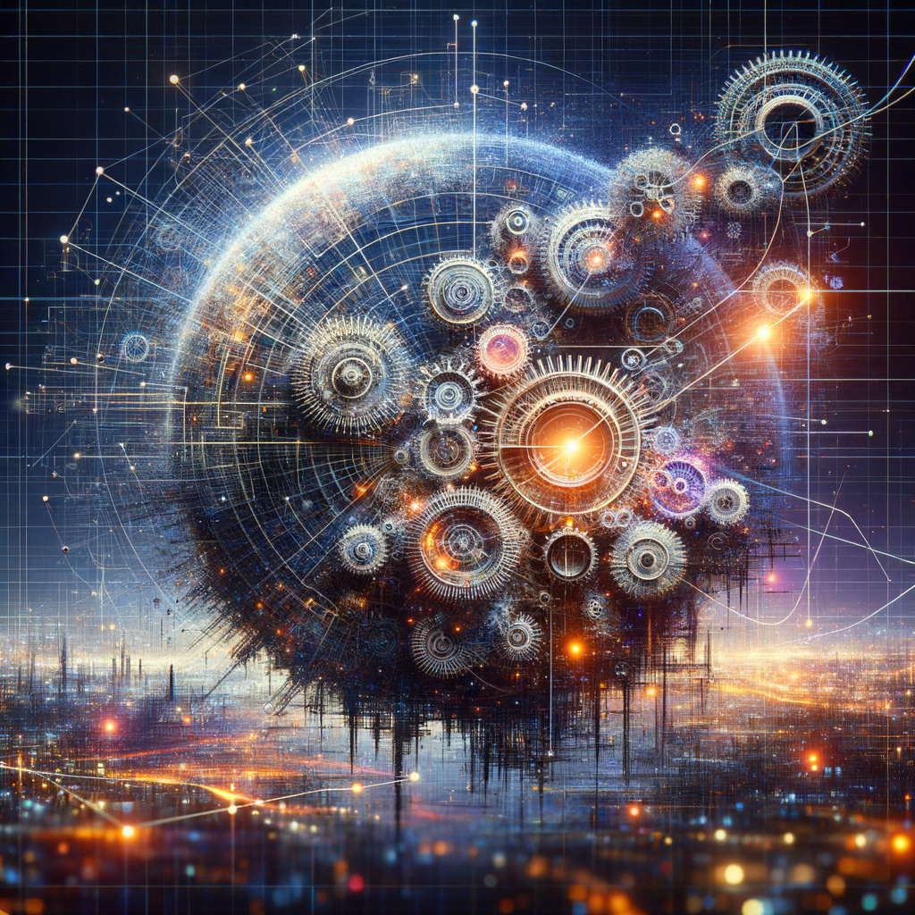 Algorithmus-Grafiken überlagert über Logistik- und Netzwerkdiagrammen.