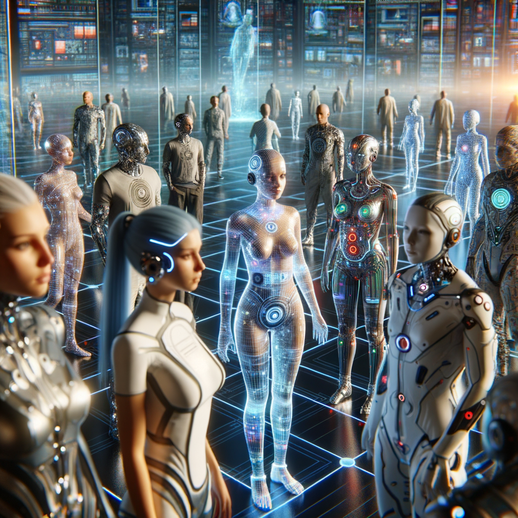 Futuristische Avatare kommunizieren in einer digitalen Welt.