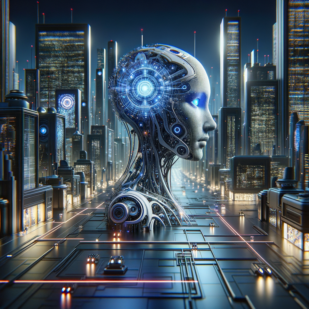 Futuristisches Netzwerk mit KI-gesteuerten Sicherheitsbarrieren.