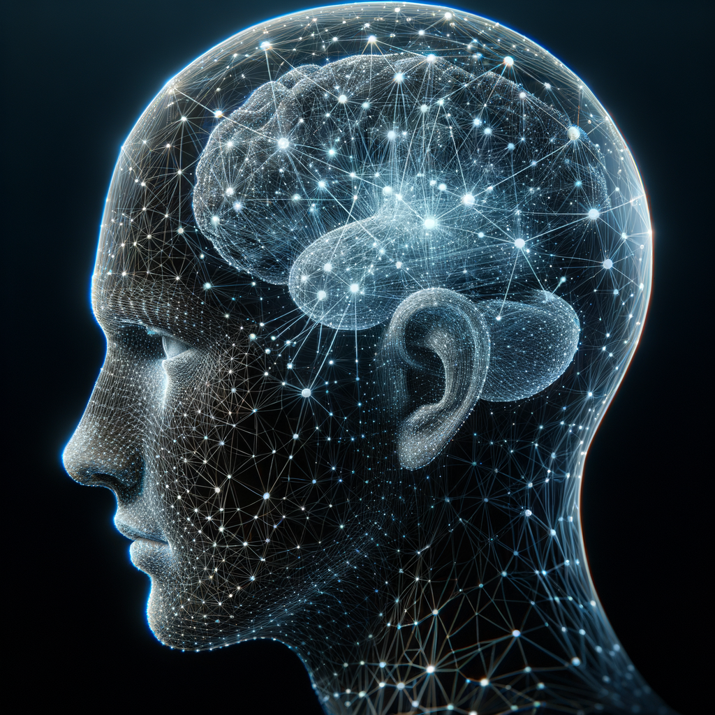 Menschlicher Kopf gefüllt mit digitalen Netzwerken.