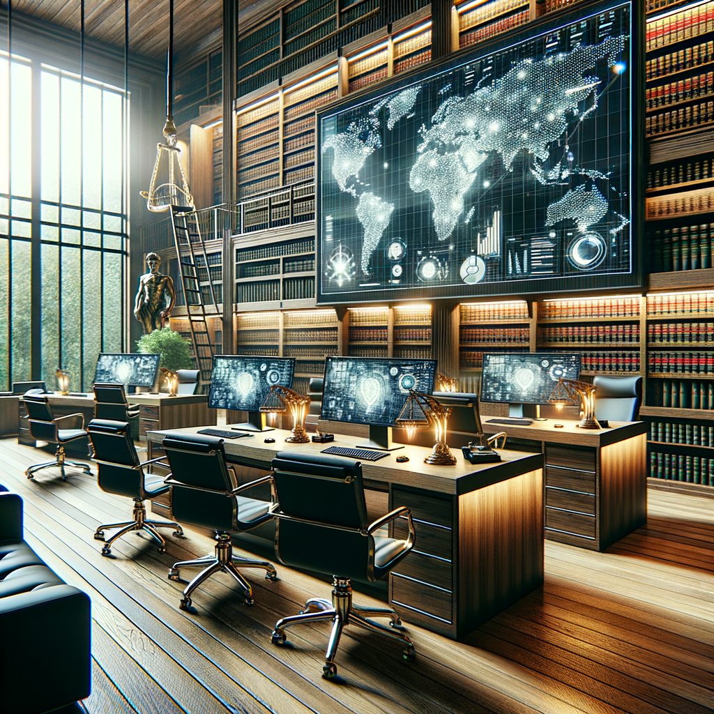 Moderne Kanzlei mit digitaler Rechtsberatungstechnologie.