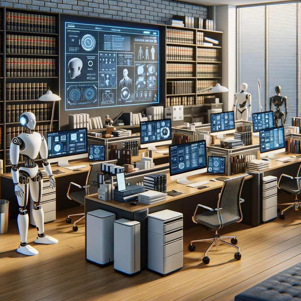 Moderne Kanzlei mit KI-gestütztem Arbeitsablauf.