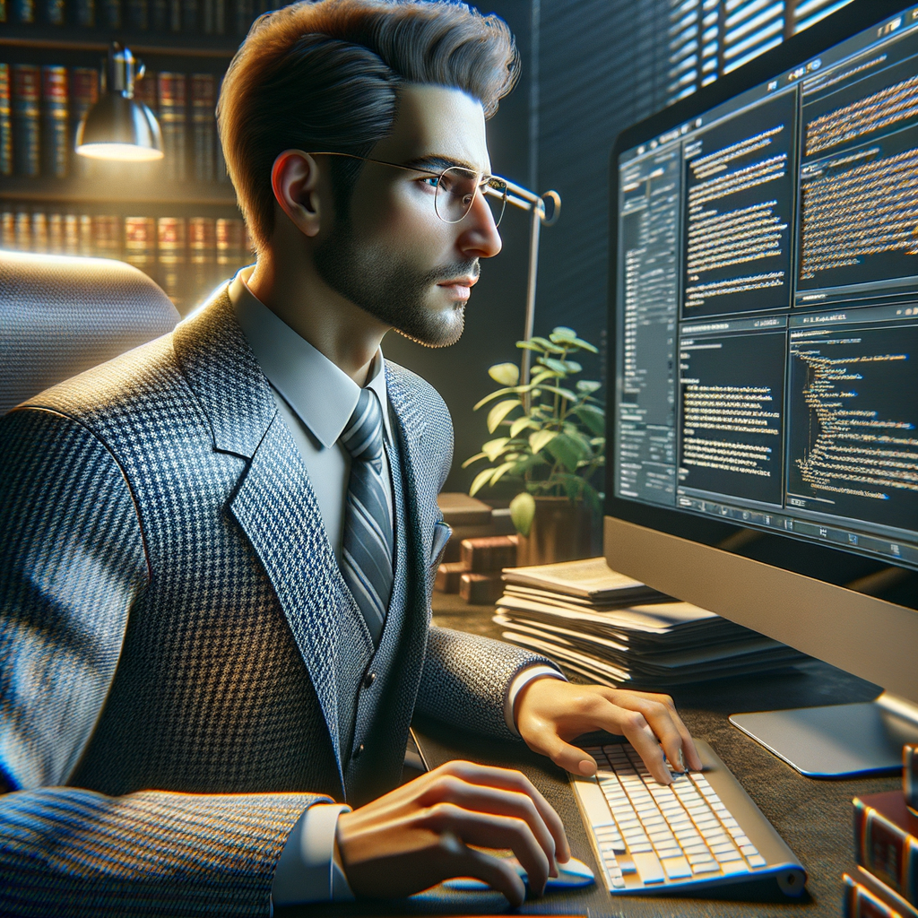 Rechtsanwalt am Computer mit KI-Software.