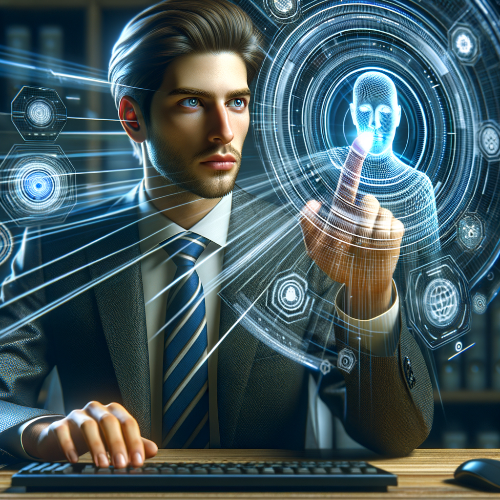 Rechtsanwalt interagiert mit KI-gestützter Software.