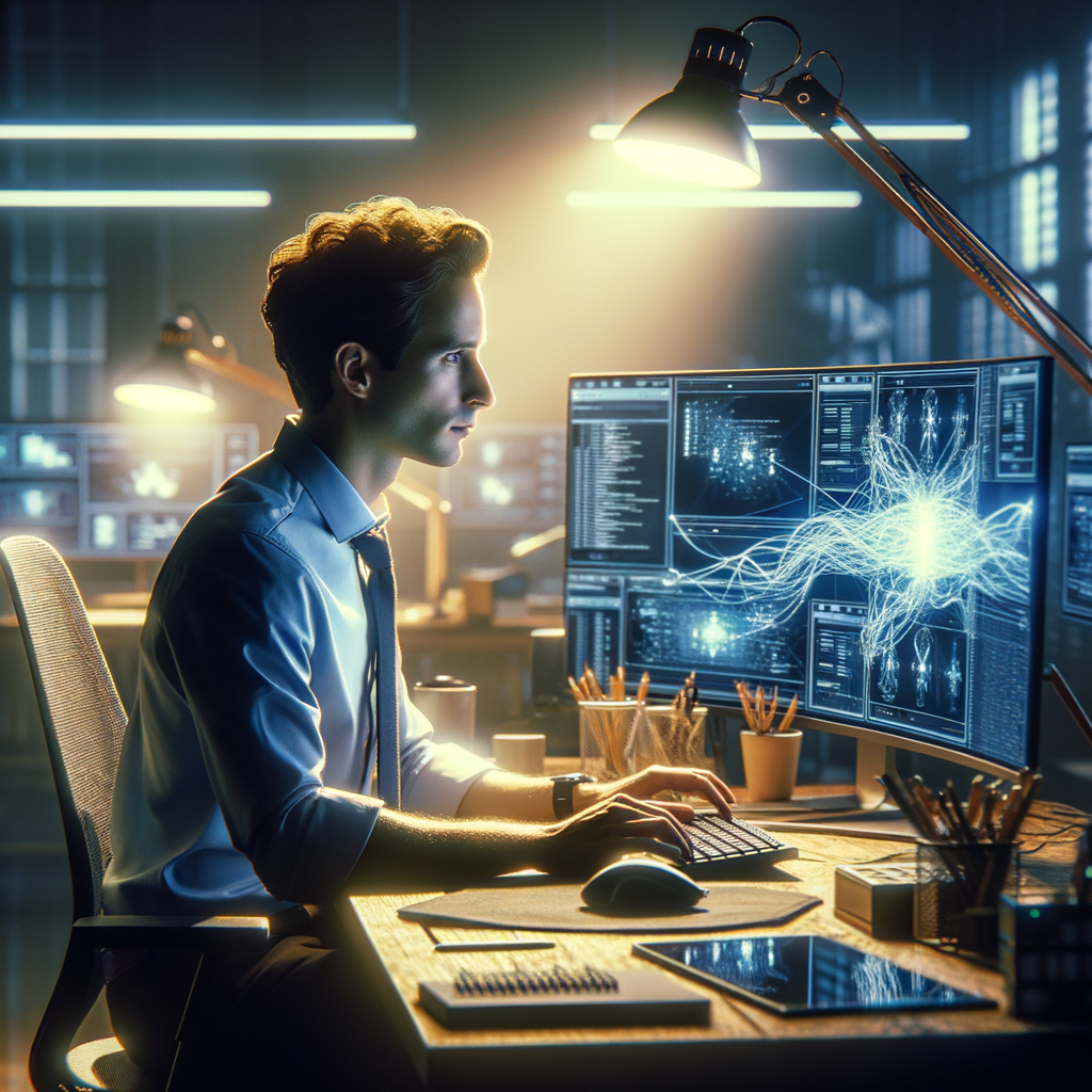 Selbständiger arbeitet mit KI-Tools, optimiert Prozesse.