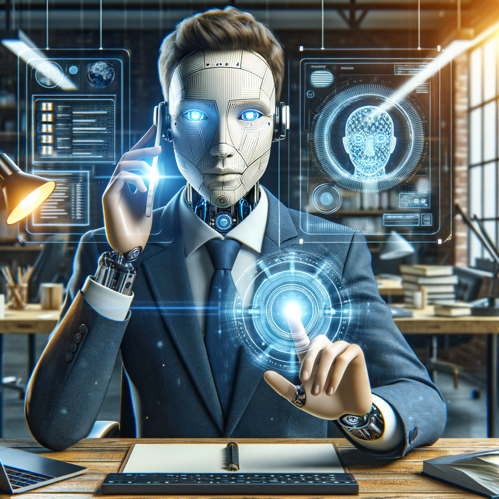 Selbständiger nutzt KI-Technologie für effizientes Kundenmanagement.