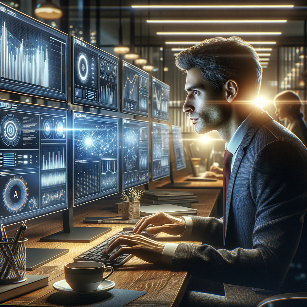 Selbständiger optimiert Geschäft mit KI-gestützten Tools.