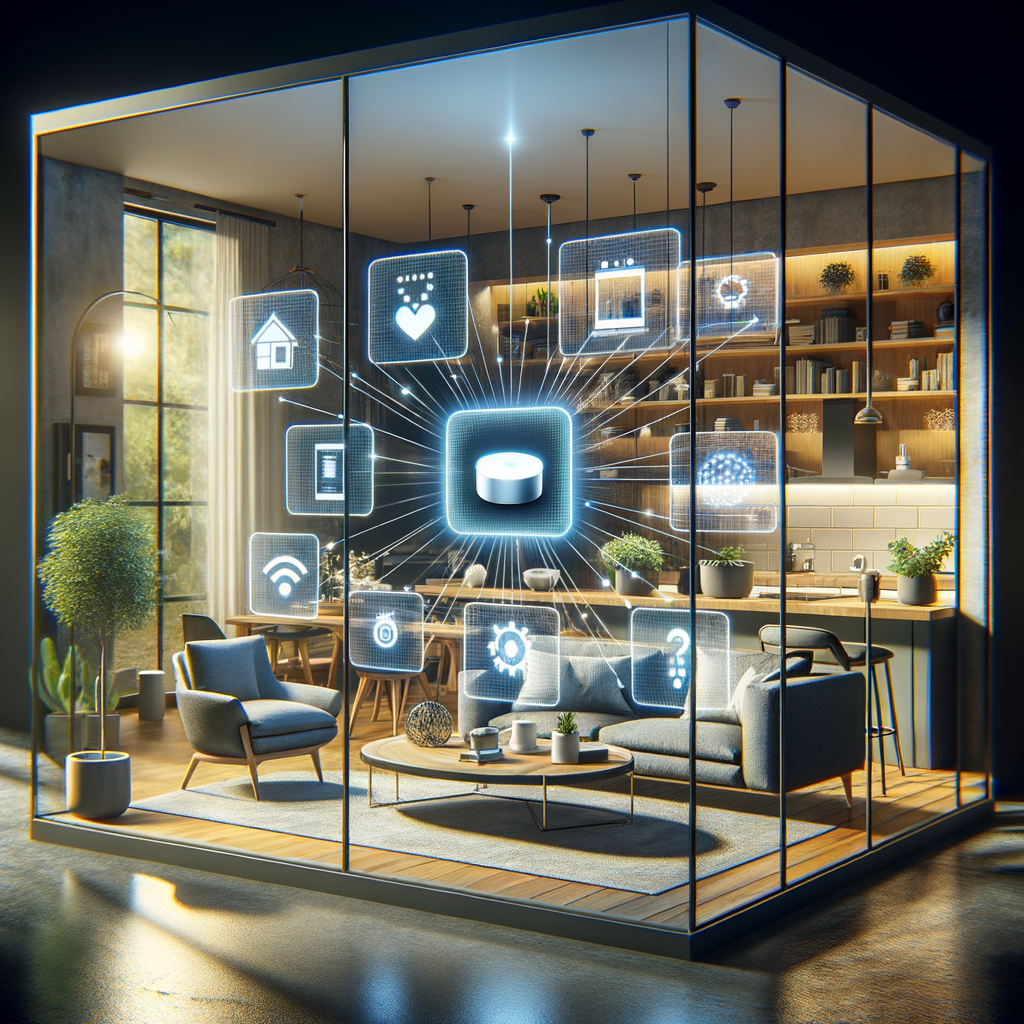 Smart Home mit Sprachassistent steuert vernetzte Geräte.