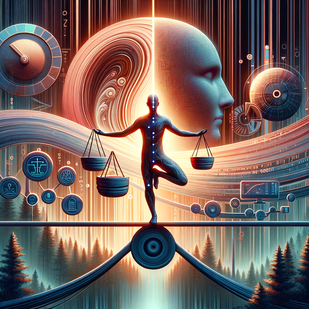 Avatare und Datenströme, balancierend auf Datenschutz.