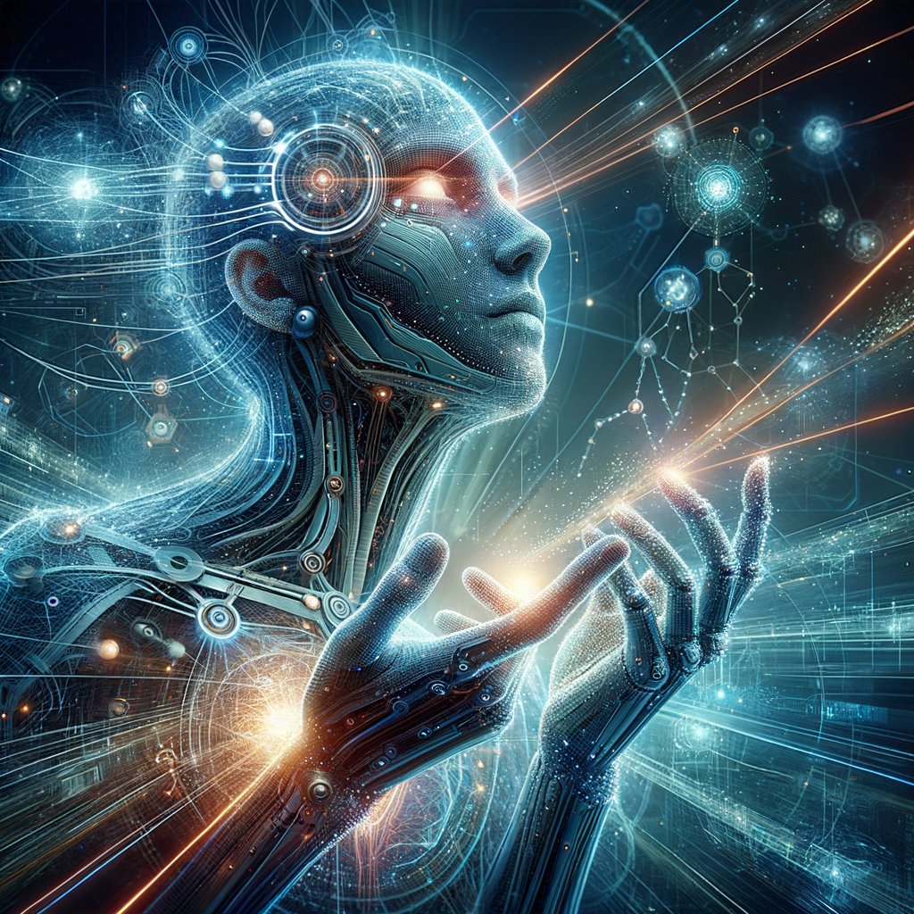Futuristische KI-Netzwerke verbinden Mensch und Technologie.
