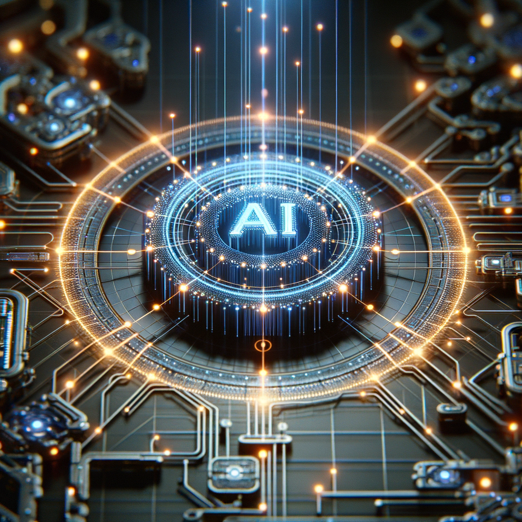 Futuristische KI-Netzwerkstruktur mit leuchtenden Sicherheitsalgorithmen.