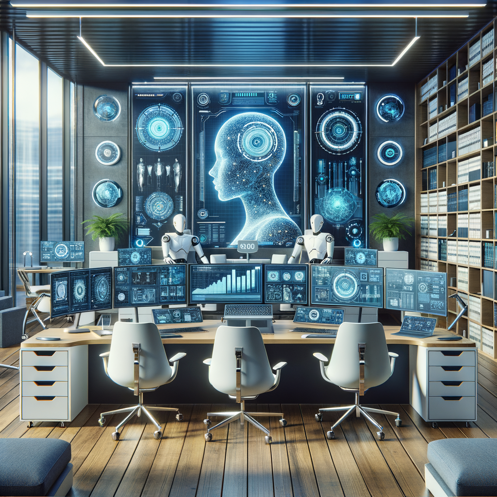Moderne Kanzlei mit KI-gestützter Rechtsberatung.