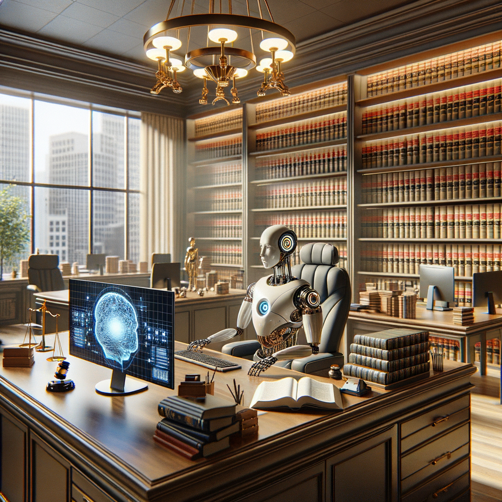 Moderne Kanzlei mit KI-unterstützter Rechtsberatung.