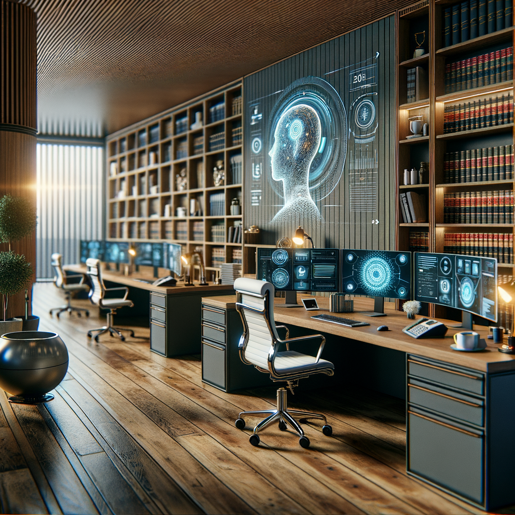 Moderne Kanzlei mit KI-unterstützter Technologie.