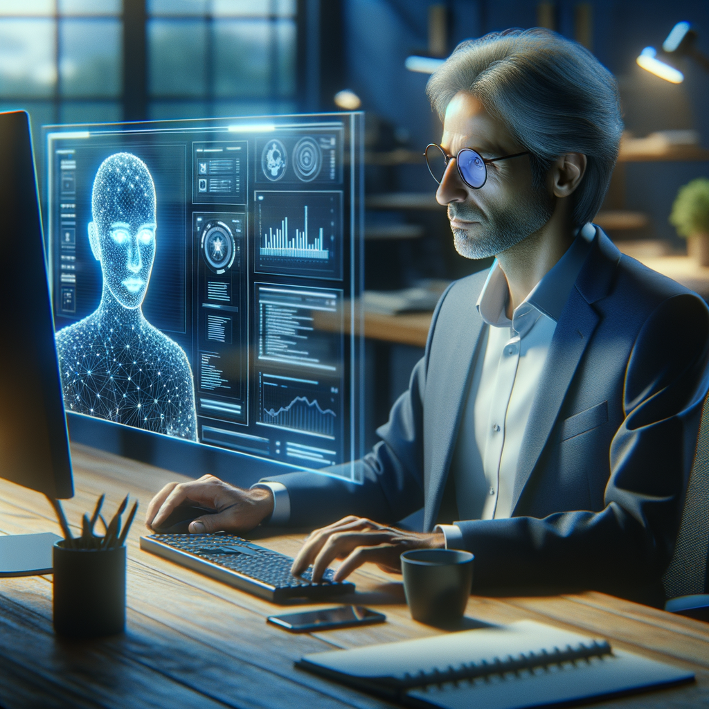Selbständiger optimiert Geschäft mit KI-Tools effizient.