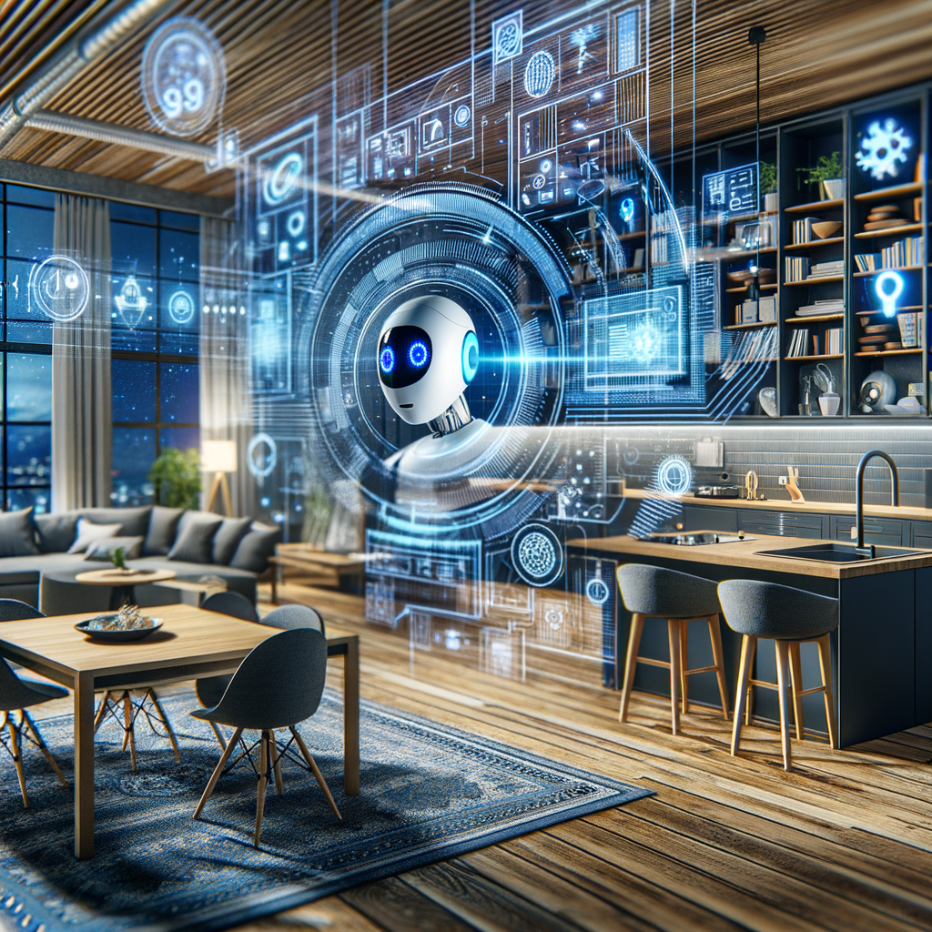 Smart Home mit KI, virtuellen Assistenten, Technologie.