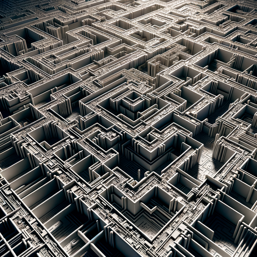Algorithmisches Labyrinth mit evolutionären und systematischen Pfaden.