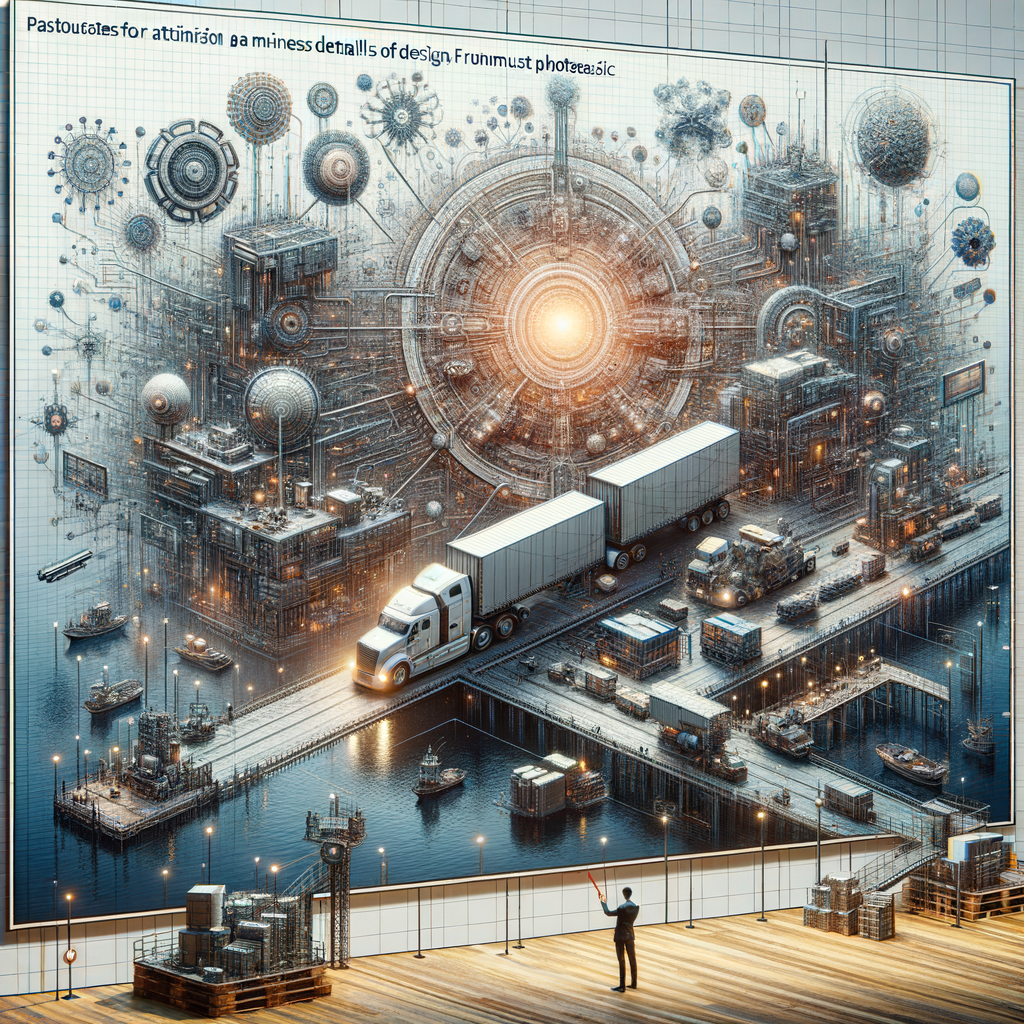 Algorithmus-Netzwerk mit Logistik- und Design-Elementen visualisiert.