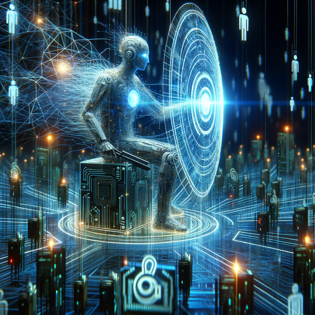 Futuristische KI-Sicherheitssysteme schützen digitale Netzwerke.
