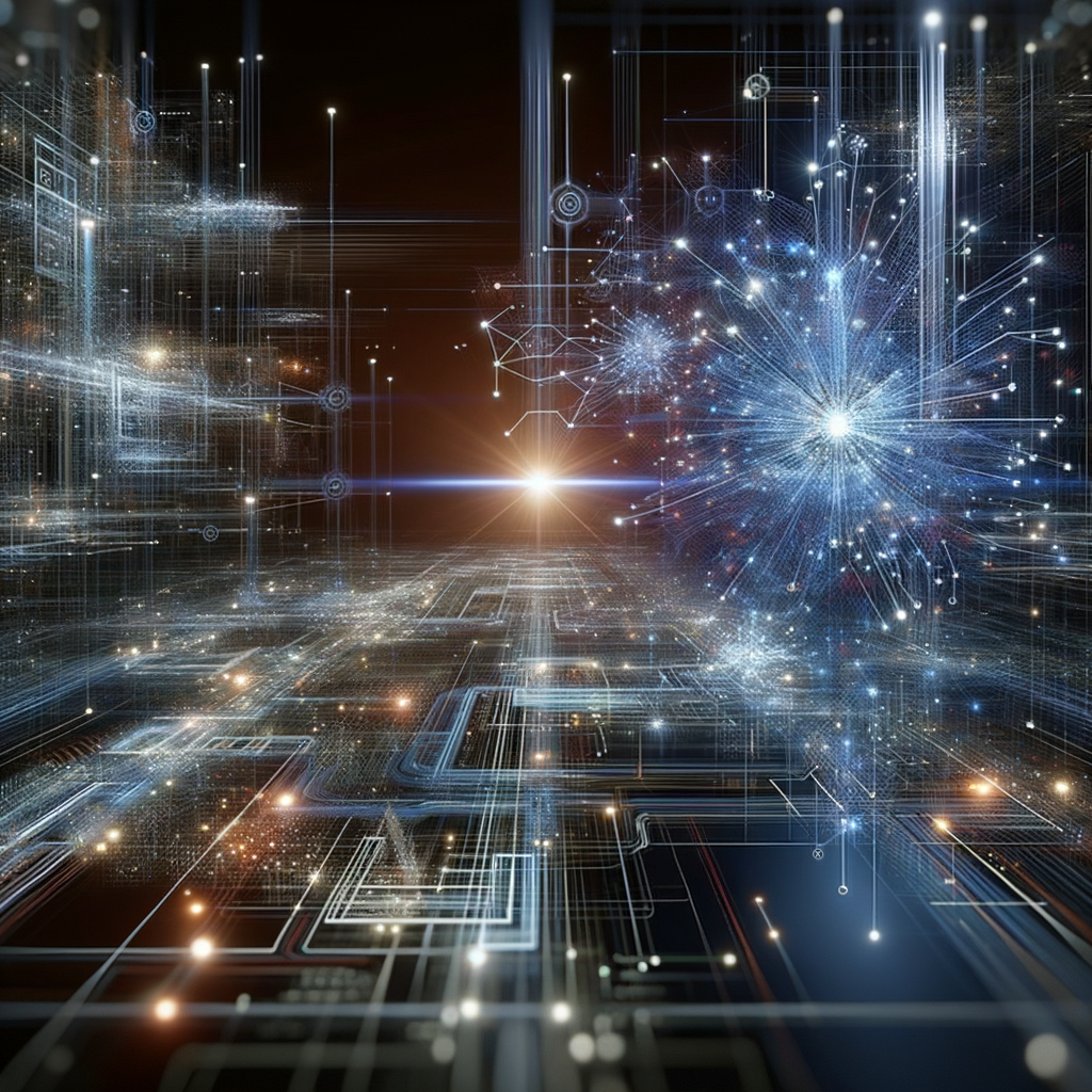 Futuristisches Netzwerk aus Datenströmen und KI.