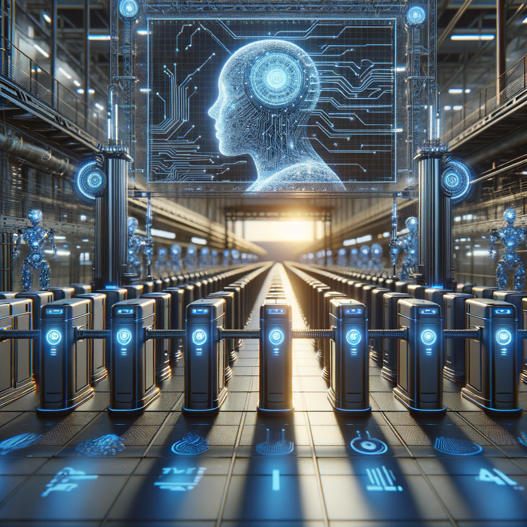 Futuristisches Netzwerk mit KI-gesteuerten Sicherheitsbarrieren.