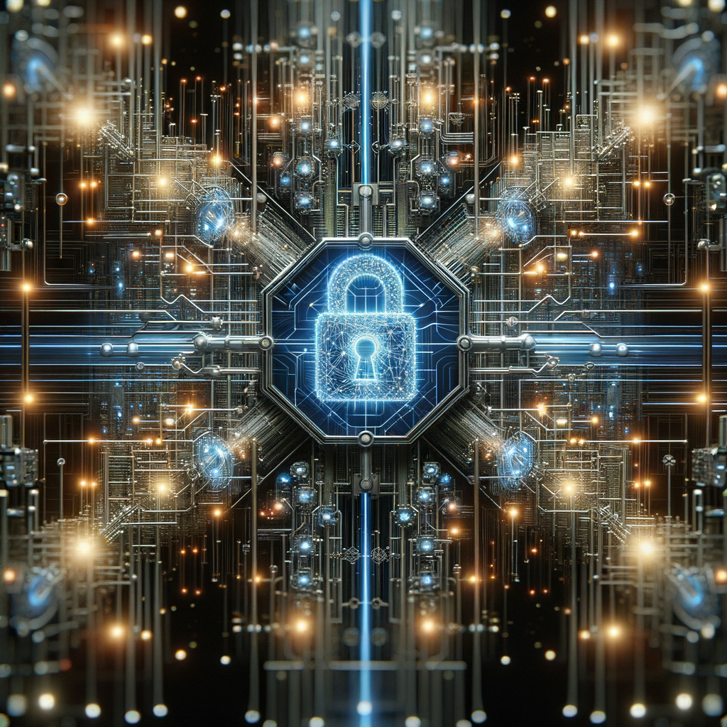 Futuristisches Netzwerk mit KI-gestützten Sicherheitsbarrieren.