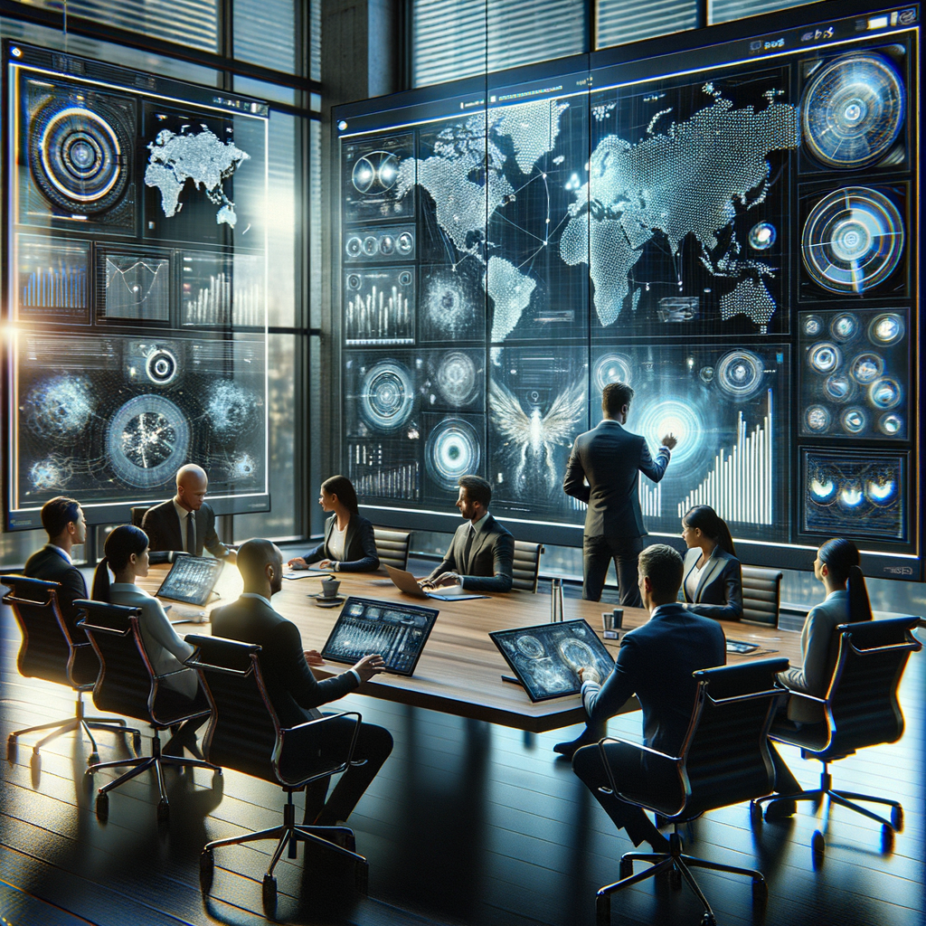 Geschäftsleute mit digitalen Assistenten und Diagrammen.