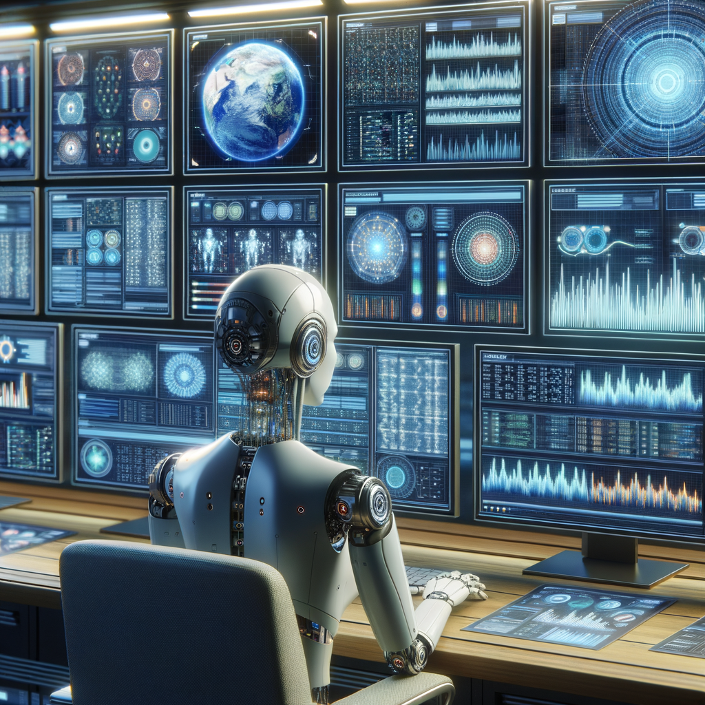 Künstliche Intelligenz visualisiert Datenanalyse und Entscheidungsfindung.