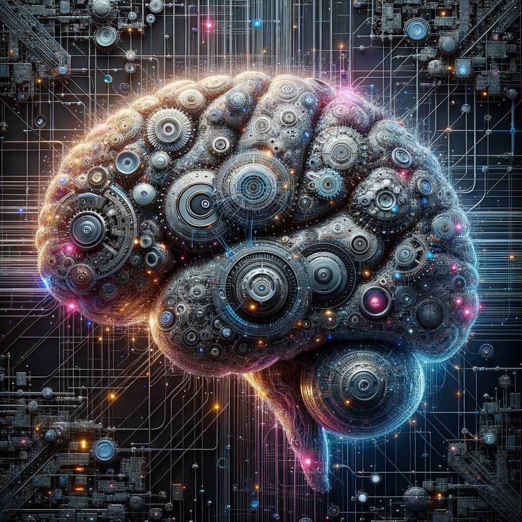 Maschinengehirn verbindet Symbole, Daten und Netzwerke.