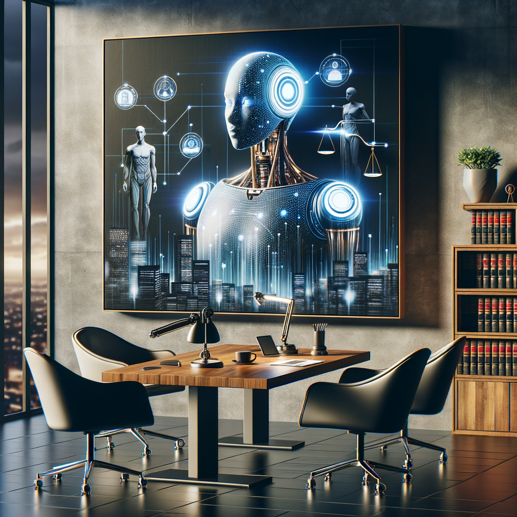 Moderne Kanzlei mit KI-gestützter Rechtsberatung.