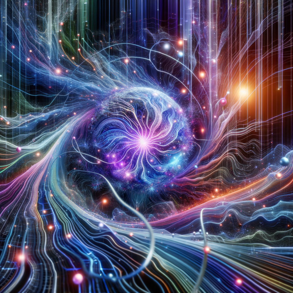 Neuronale Netze, Datenströme, futuristische Technologie, KI-Revolution.