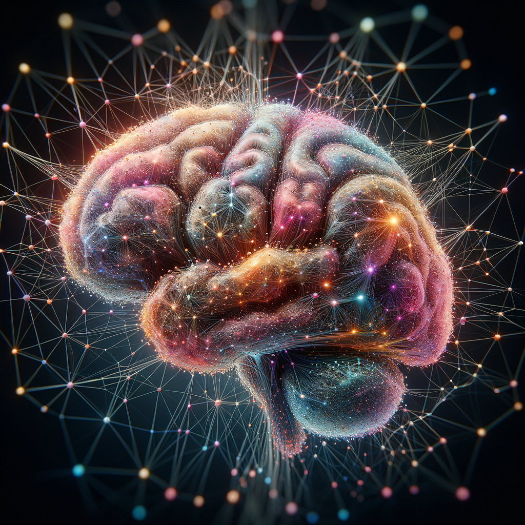 Neuronale Netze verbinden Datenpunkte in digitalem Gehirn.