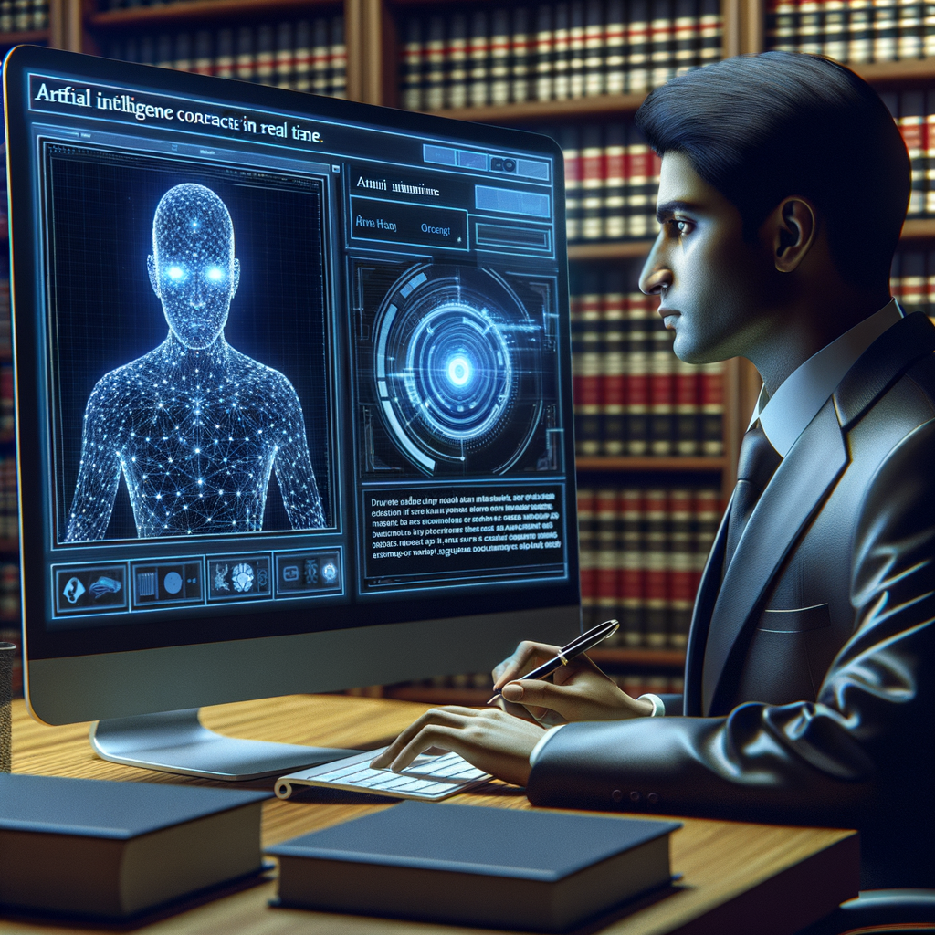 Rechtsanwalt an Computer, KI analysiert Verträge.