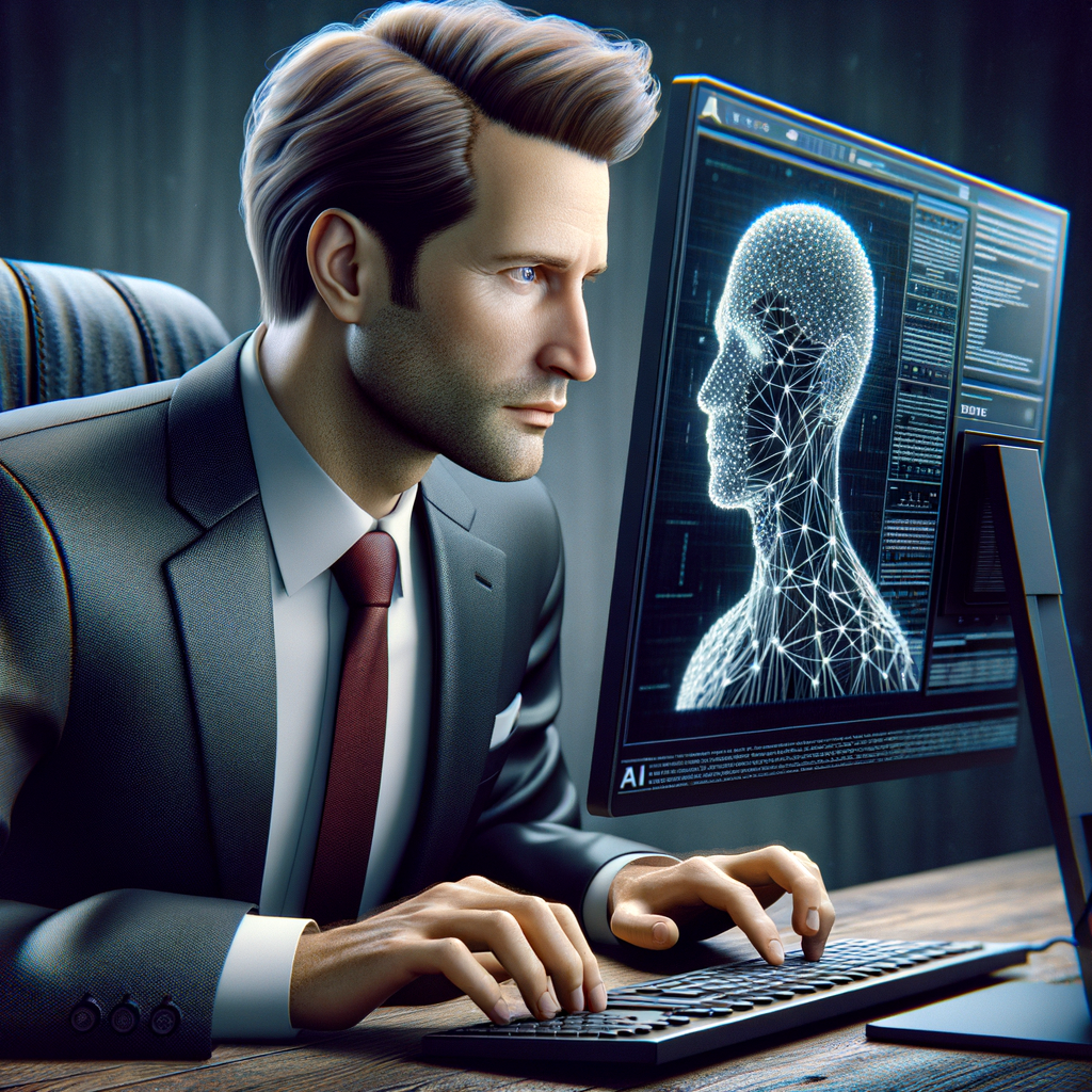 Rechtsanwalt arbeitet mit KI-gestütztem Computer.