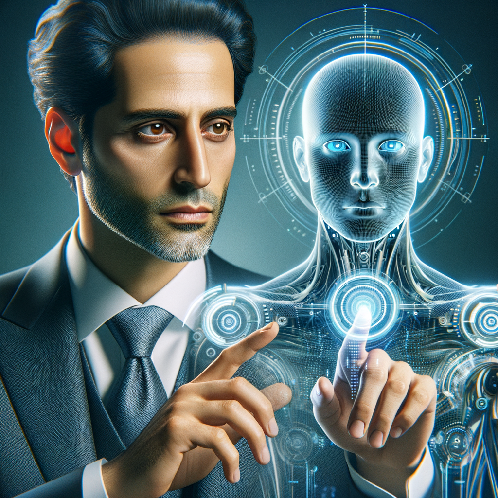 Rechtsanwalt mit KI-Avatar und digitaler Technologie.