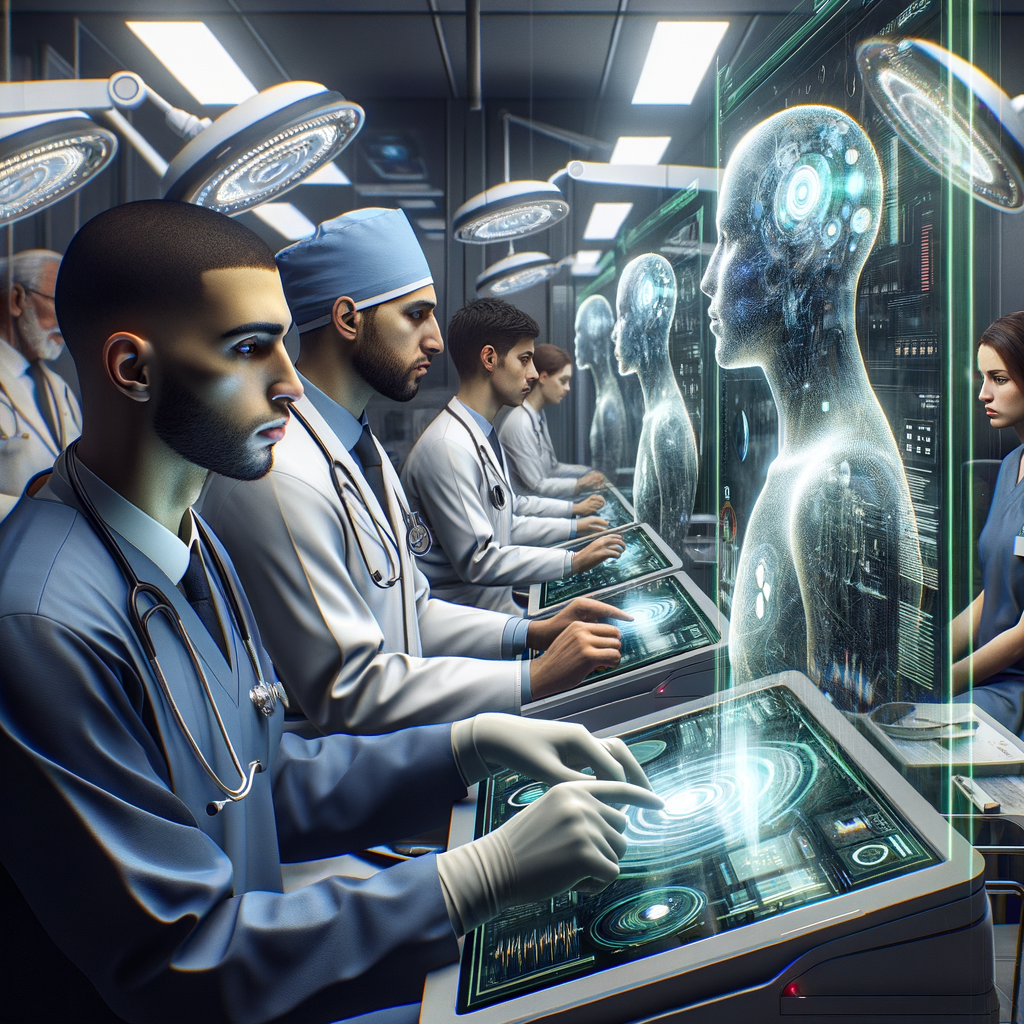 Ärzte nutzen KI-Bildschirme für patientenorientierte Diagnosen.