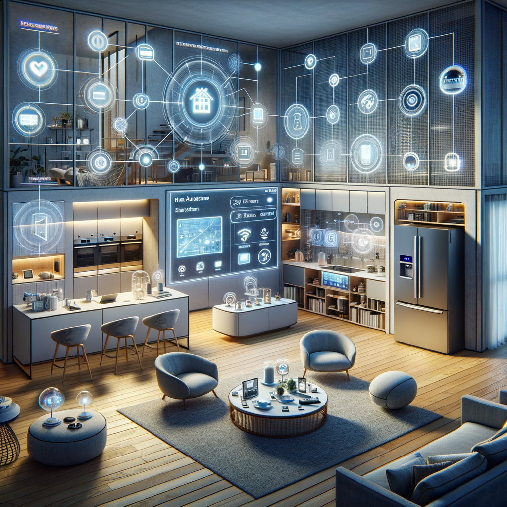 Smart Home mit vernetzten Geräten und Sprachsteuerung.